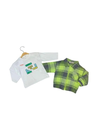 Erkek Bebek Yeşil Kareli Ceket Ve Lego Baskılı Uzun Kollu 2 Li Takım-13492 Yeşil