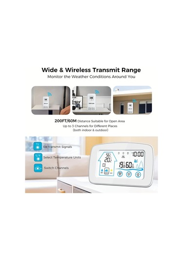 Boatshop1 Beyaz Kablosuz Ic Dis Mekan Termometre Higrometre Dijital Renkli Ekran Hava Istasyonu