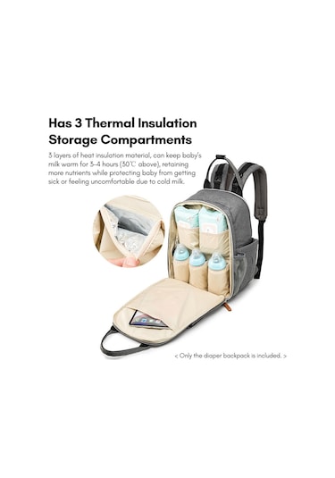 Gajeena 28l Isı Yalıtımlı Su Geçirmez Anne Çanta - Çok Bölmeli Bebek Bezi Çantası - Çift Omuzlu Stroller Uyumlu Gri Gri