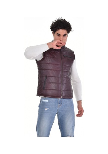 Hakiki Kuzu Derisi 3 Cepli Hakim Yaka Erkek Deri Yelek Kahverengi Kahverengi