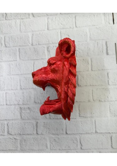 Dekoratif Asılabilir Aslan Başı 3d Duvar Heykeli Gold Red 20x21 C