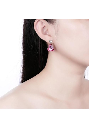 Kadınlar İçin 925 Ayar Gümüş Küpe Romantik Kalp Avusturyalı Kristal Saplama Küpe Yıldönümü Hediyeler Basit Güzel Takı Saplama Küpe Mor Altın - Gümüş