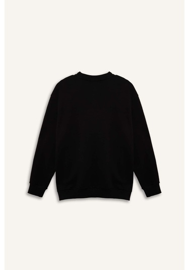 Defacto Boxy Fıt Bisiklet Yaka Pike Sweatshirt H1001ax26spbk81 Siyah-bk81