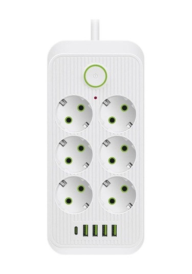 Tc-21564 6 Lı 1.5 Metre Kablolu 4 Usb Li Type-c 3000w 16ah Akım Korumalı Priz Beyaz-6
