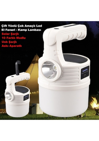 300w 10 Modlu Güneş Enerjili Solar Aydınlatma Kamp Çadır Lambası Ampül Led Şarjlı Işıldak El Feneri Beyaz