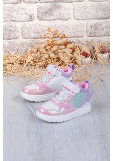 Fort Cool Helen Rahat Hafif Kanat Figürlü Bilekli Sneaker Kız Çocuk Ayakkabı Beyaz-Pembe