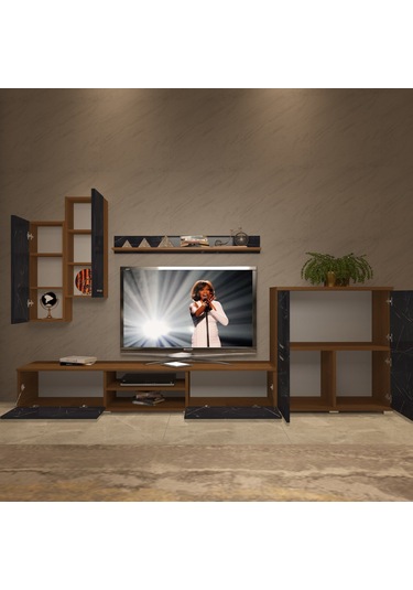Decoraktiv Eko 6 Mdf Dvd Tv Ünitesi Tv Sehpası Ceviz - Siyah Mermer