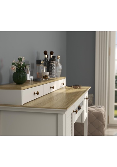 Valena Makyaj Masası 2 Dolap 4 Çekmeceli Panjur Kapaklı Mdf Profil Ayaklı 132 Cm Beyaz