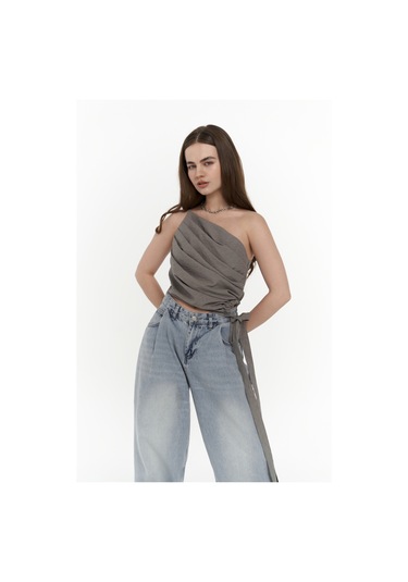 Calista Bağlamalı Gri Crop Gri