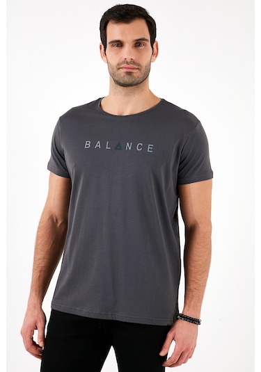 Buratti Pamuklu Slim Fit Bisiklet Yaka Erkek T Shirt 541Balance Füme