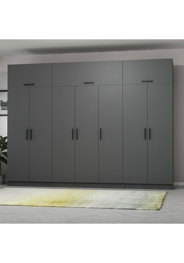 Minar Kale 7 Kapaklı 2 Çekmeceli Dolap Ve Yüklük Antrasit 235cm