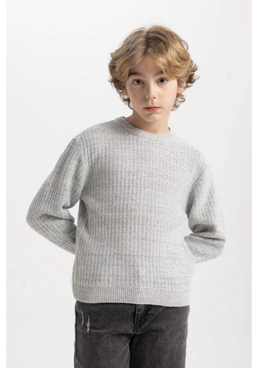 DeFacto Erkek Çocuk Gri Bisiklet Yaka Basic Düz Triko Kazak C9468A824AUGR210