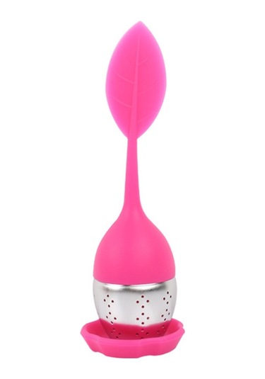 Sones Paslanmaz Çelik Yaprak Şekli Silikon Çay Poşeti Çay Süzgeçleri Gül Kırmızısı