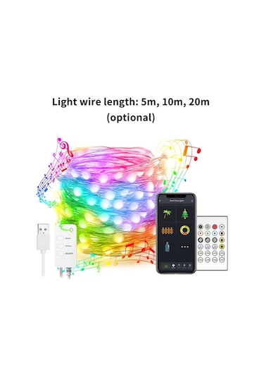 Besthome1 Bluetooth İle Kontrollü Rgb Led Işık Zinciri - 5m 33 Işık, Usb Beslemeli, 16 Milyon Renk, Ev Dekorasyonu, Noel Pencer Diğer