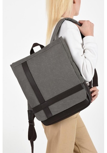 Kadın Sırt Çantası 35 22 Cm Kanvas Kumaş Laptop Bölmeli Business Sırt Çantası Okul Çantası Mega Bag Gri