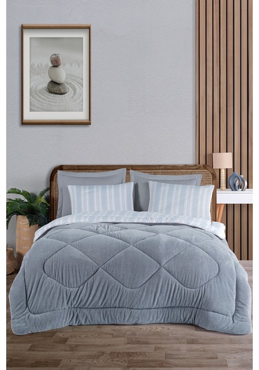 Wellsoft Yorgan Çift Kişilik Soft Line Gri Gri