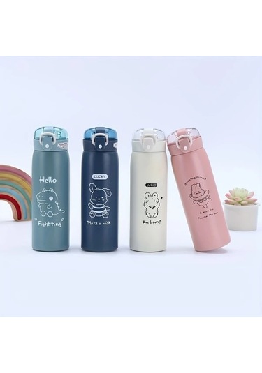 Trendooze Gaojunshop01 Pembe 500ml Paslanmaz Çelik Termos Matara, Pratik Pipetli Tasarım Pembe