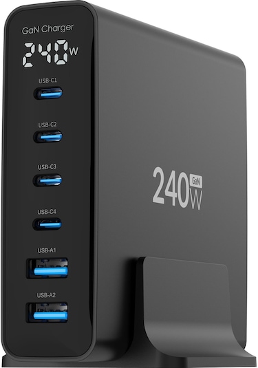 Juo 240W Gan PD 3.1 Masaüstü Hızlı Şarj Cihazı 4 Type-C + 2 Usb-A iPhone & Macbook & Laptop Uyumlu Şarj Aleti