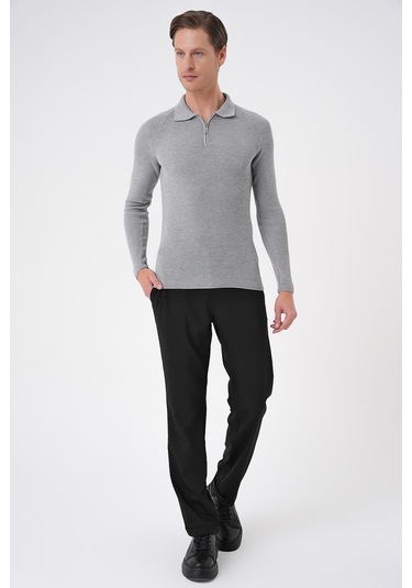 Tr 878 Triko Slim Fit Gri Basic Gri