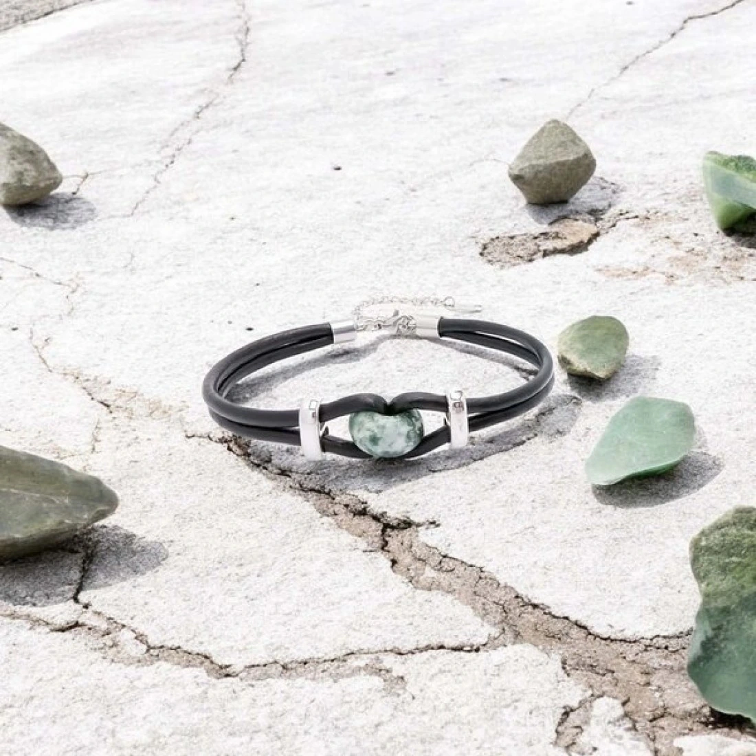 Moncuk Design Yeşil Jasper Doğal Taşlı Deri Ve Çelik Bileklik 33512b14d4 Çok Renkli