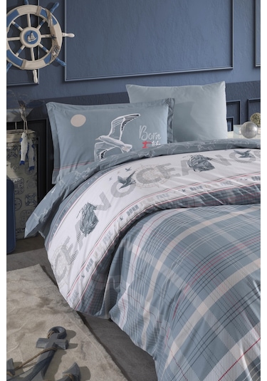 Clasy %100 Pamuk Tek Kişilik Nevresim Takımı Ocean V1 Mavi Mavi