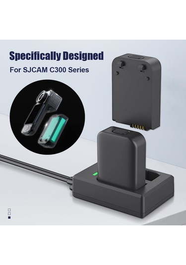 Monyee Sjcam C300 Şarj Cihazı - Çift Yuvalı, Led Göstergeli, Micro Usb & Type C Girişli, 2 Adet 1000mah Pil Dahil