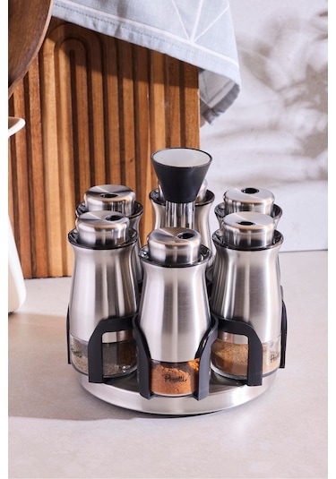 Inox 6'lı Dönerli Baharatlık Takımı Seffaf ŞEffaf