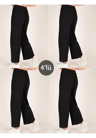 4'lü Likralı Bol Paça Rahat Kadın Pijama Altı Tek Alt Pijama Altı Siyah