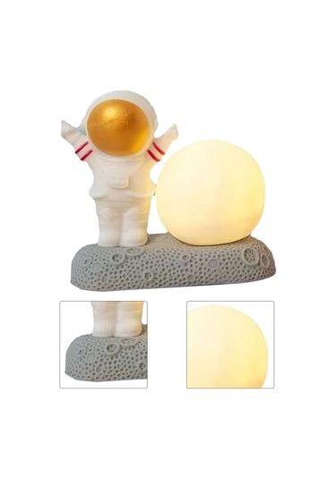 Uzay Adamı Ay Gece Lambası Dekoratif Sevimli Görünümlü Sıcak Işık Gece Başucu Lambası Yatak Odası Ön Altın Diğer