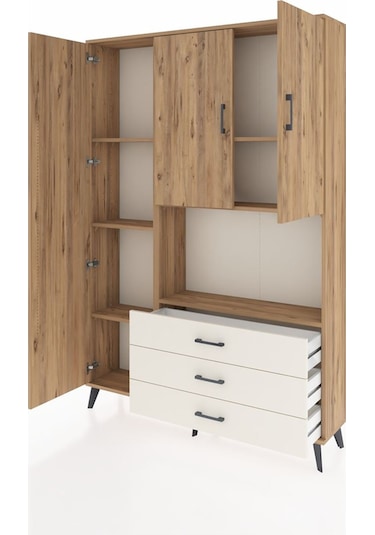 Arges Dolap 6 Raflı 3 Çekmeceli 3 Kapaklı 132x30x195 Çam-çam/... Çam