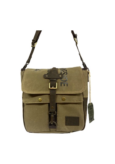 Vintage Baskılı Su Geçirmez Kanvas Deri Unisex Postacı Omuz Çantası 29 Cm X 30 Cm Koyu Kahverengi