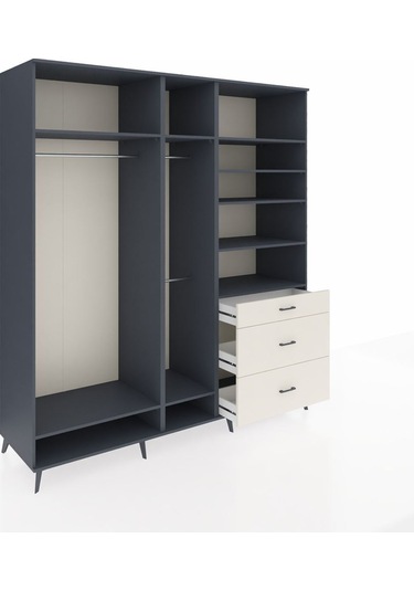 Kronos Dolap 9 Raflı 3 Çekmeceli 3 Askılı 220x59x243 Antrasit-antrasit/aytaşı Antrasıt/aytası