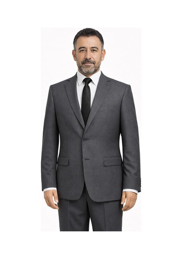 Dekosan Erkek Regular Fit Baba Çizgili Takım Elbise - 7554 Füme