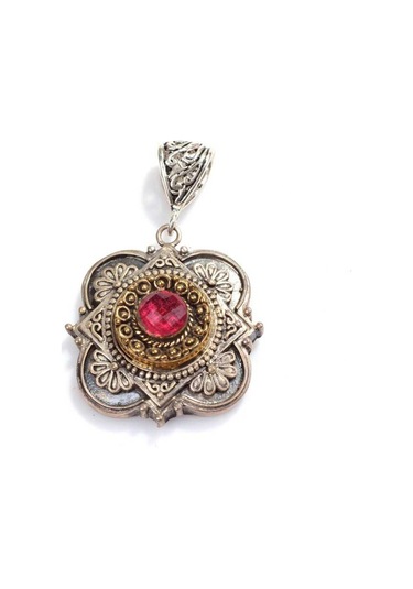 925 Ayar Gümüş ve Bronz Karışımı Yakut Taşlı Otantik Kolye Ucu 552866313