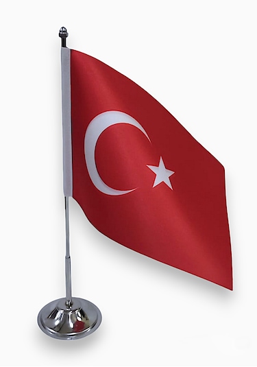 Türk Masa Bayrağı Tek Direkli Krom Kaplama