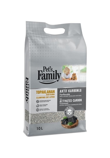 Pet's Family Aktif Karbonlu İnce Bentonit Kedi Kumu 10 L