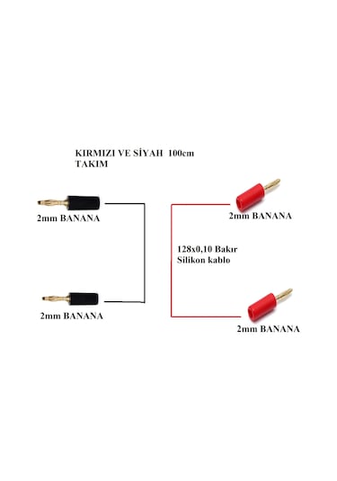 2mm Banana To Banana Kırmızı Siyah Takım 1 Metre