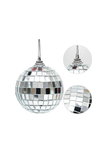 Disco Topu Aynalı Gümüş 8 Cm 3 Lü