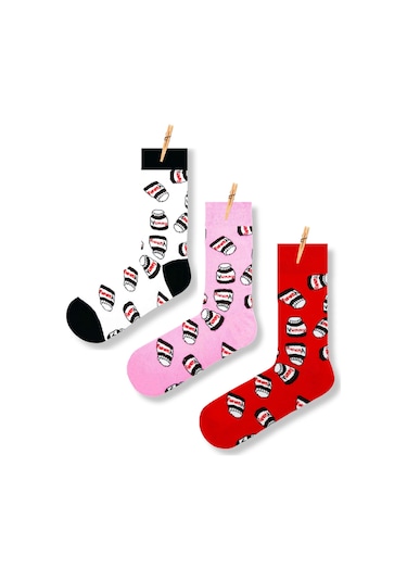 Unisex 3'lü Yummy Çikolata Desenli Çorap Seti Renkli