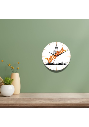 İstanbul Tasarımlı Duvar Cam Saati Beyaz