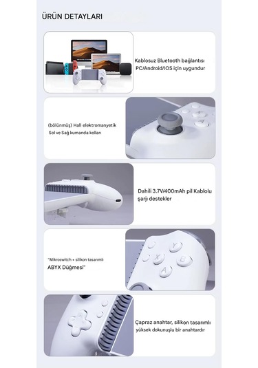 Everbox H5 Kablosuz Oyun Kumandası Gamepad Bluetooth Android, Apple Uyumlu iOS, Windows Pc 1000hz 400mah Batarya
