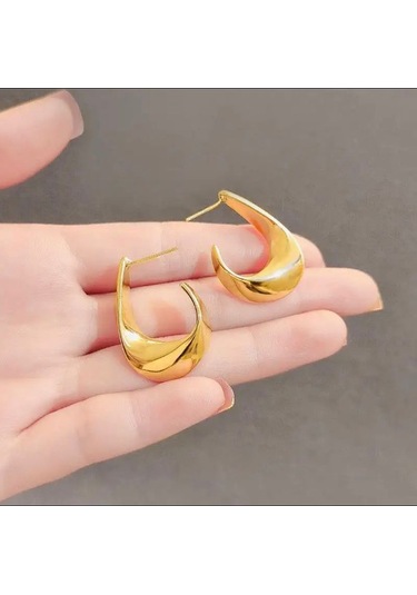 Kadın Çelik Küpe Asimetrik Kıvrım Yarım Halka Küpe 001