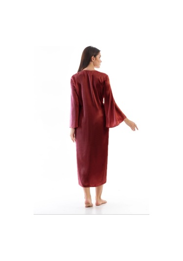 Laperissa Kadın Bordo Saten Dokuma Sabahlık Siyah Kuşaklı Şık Ve Zarif Ev Giyim Bordo