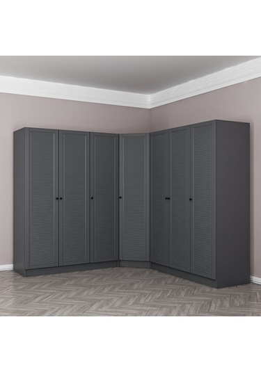 Kale 7 Kapaklı 4 Çekmeceli Köşe Dolap Antrasit Mebran Panjur 210cm Antrasit