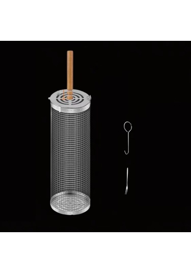 Sones Ahşap Saplı Büyük Paslanmaz Çelik Tekerlekli Izgara Sepeti Flip-top Kapaklı Barbekü Kafesi