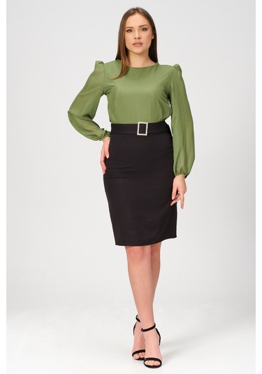 Shahiqa Kadın Çift Renkli Şık Ofis Elbise