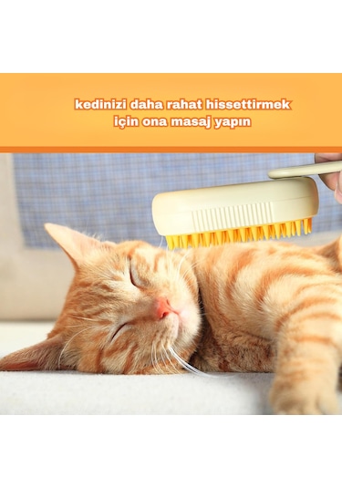 Justie Pet Saplı Buharlı Kedi Tarağı Buharlı Kedi & Köpek Yıkama Fırçası Bej