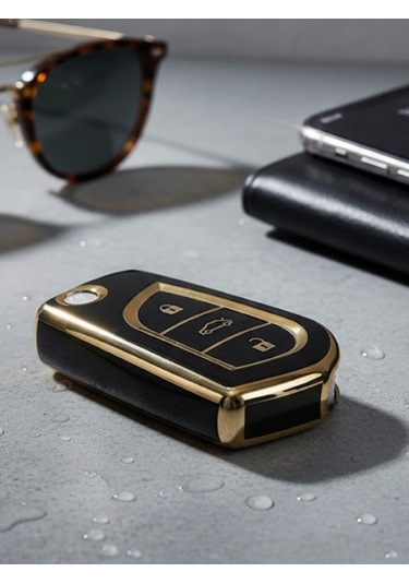 Toyota Yaris Corolla Auris Hilux Verso Avensis Ch-r Nano Anahtar Kılıfı 3 Buton Gold-siyah