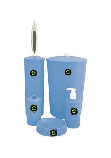 5 Parça Sert Plastik Banyo Seti Kutulu Portatif Çeyizlik Nişan Düğün Ev Hediyesi 5'li Set Banyo Takımı Desensiz Çok Amaçlı Tuvalet Lavabo Seti Renkli Tasarım Mavi, Plastik Siyah
