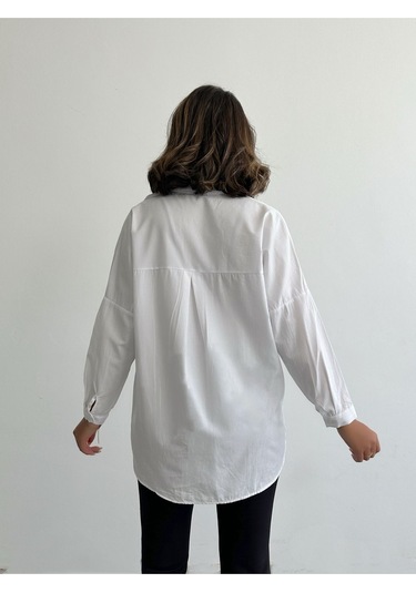 Kadın Oversize Uzun Basic Gömlek Beyaz